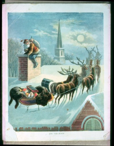 Auf dem Dach, frühe 1900er Weihnachtsbuchillustration von Unbekannt Unbekannt